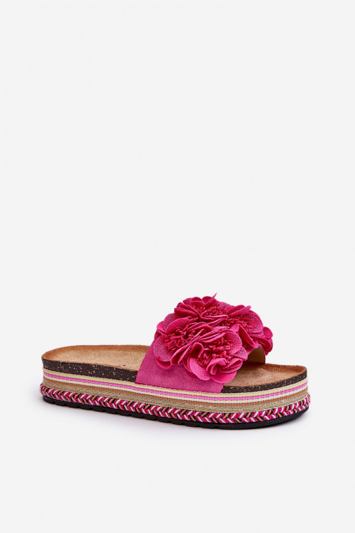 Women's Platform Sandals Decorated with Flowers Fuchsia Nodina
