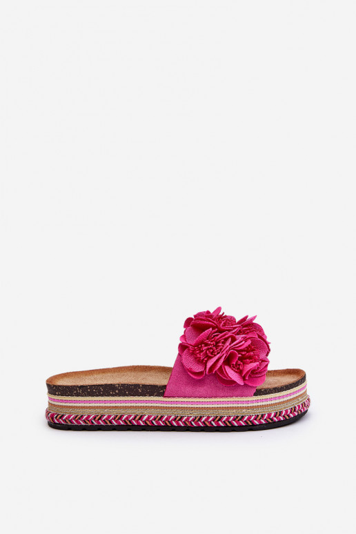 Women's Platform Sandals Decorated with Flowers Fuchsia Nodina