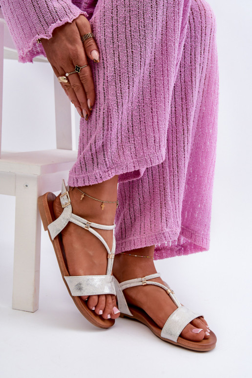 Women's Flat Sandals with Straps S.Barski KV27-010 White-Silver