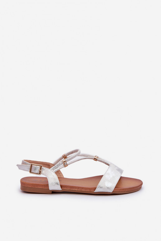 Women's Flat Sandals with Straps S.Barski KV27-010 White-Silver