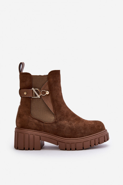 Warm Women's Boots with Golden Detail Eco Suede Brown Bervena