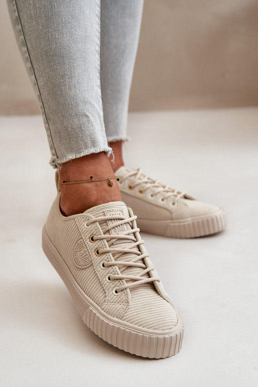 Women's Insulated Corduroy Sneakers Big Star OO274812 Hi-Poly System Beige
