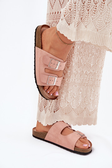 Women's Cork Platform Slippers With Buckles Pink Evisolla
