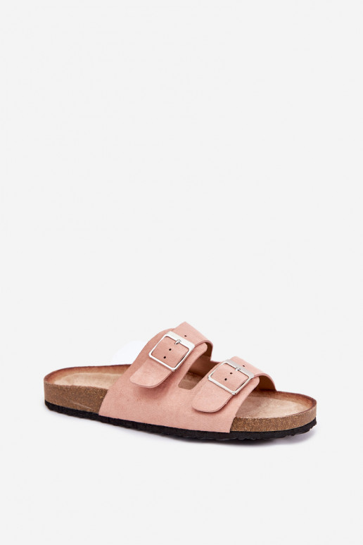 Women's Cork Platform Slippers With Buckles Pink Evisolla
