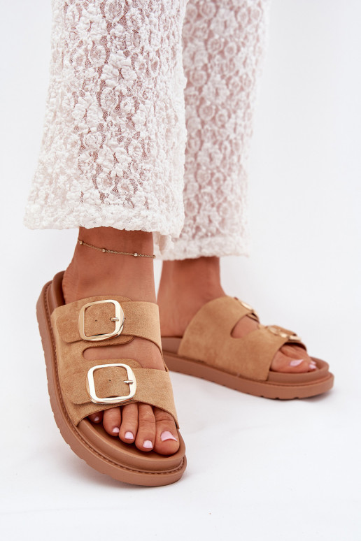 Womens Platform Sandals With Golden Buckles Camel Verena