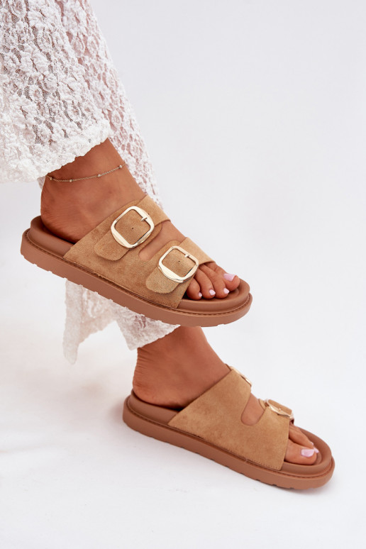 Womens Platform Sandals With Golden Buckles Camel Verena