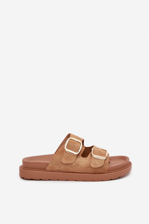 Womens Platform Sandals With Golden Buckles Camel Verena