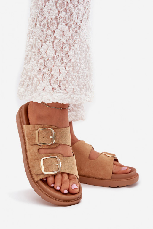 Womens Platform Sandals With Golden Buckles Camel Verena