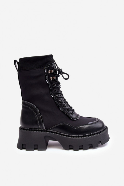 Leather Laced Chunky Boots Women's Black Seloma