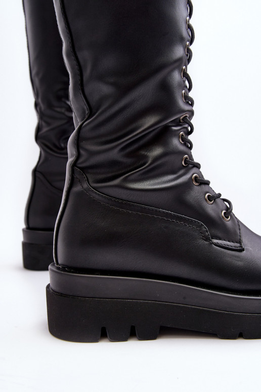 Ocieplane Kozaki Glany Damskie Przed Kolano Czarne Lliclies