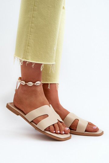 Women's Flat Slippers with Cutouts Beige Fiviama 2