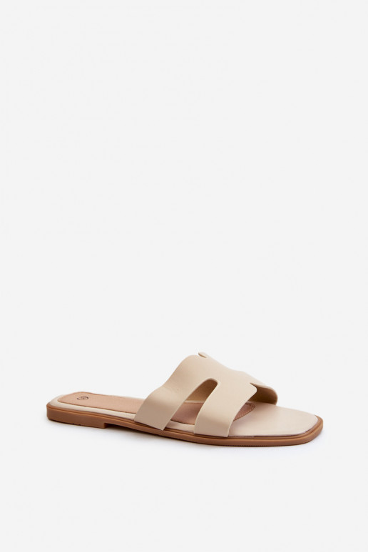 Women's Flat Slippers with Cutouts Beige Fiviama