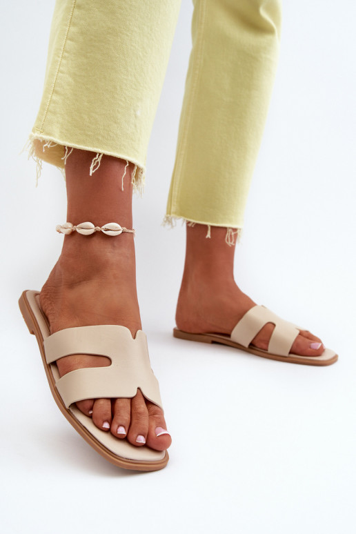 Women's Flat Slippers with Cutouts Beige Fiviama