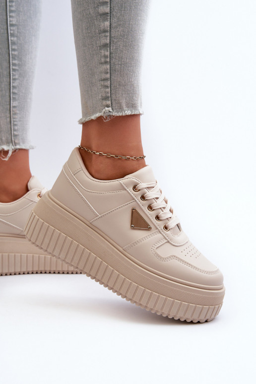 Women's Sneakers Made of Faux Leather on Chunky Platform Light Beige Chrisstin