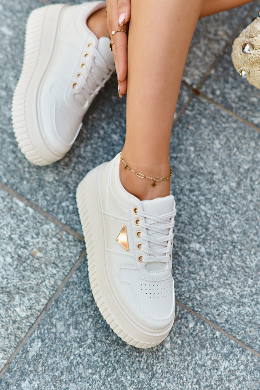 Sneakersy DamskiewithEko Skóry Na Masywnej Platformie Jasnobeżowe Chrisstin