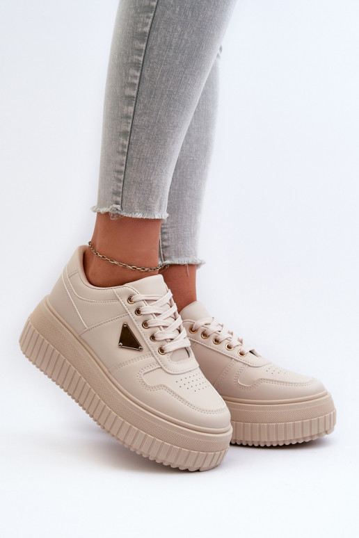 Women's Sneakers Made of Faux Leather on Chunky Platform Light Beige Chrisstin
