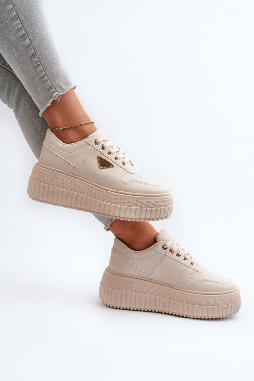 Women's Sneakers Made of Faux Leather on Chunky Platform Light Beige Chrisstin