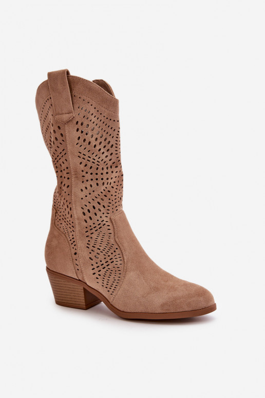 Lace-up Women's Cowboy Boots with Heels Brown Iceda