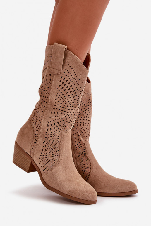 Lace-up Women's Cowboy Boots with Heels Brown Iceda