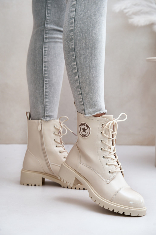 Warm Zip-Up Work Boots Beige Soratta