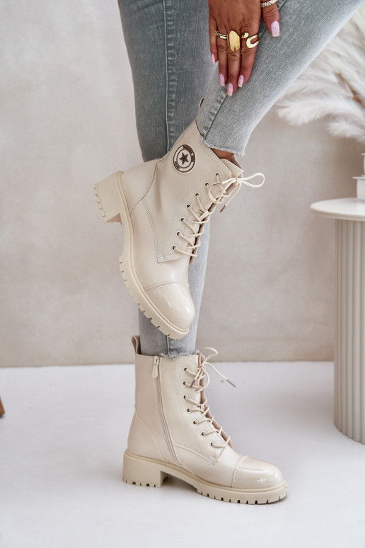 Warm Zip-Up Work Boots Beige Soratta