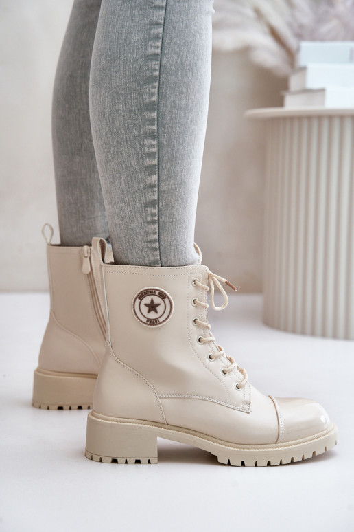 Warm Zip-Up Work Boots Beige Soratta