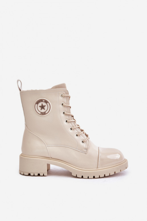Warm Zip-Up Work Boots Beige Soratta