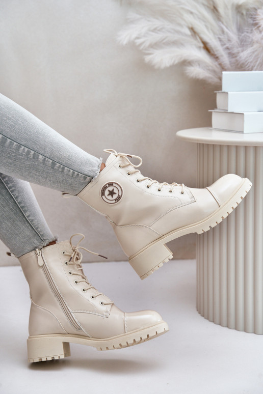 Warm Zip-Up Work Boots Beige Soratta