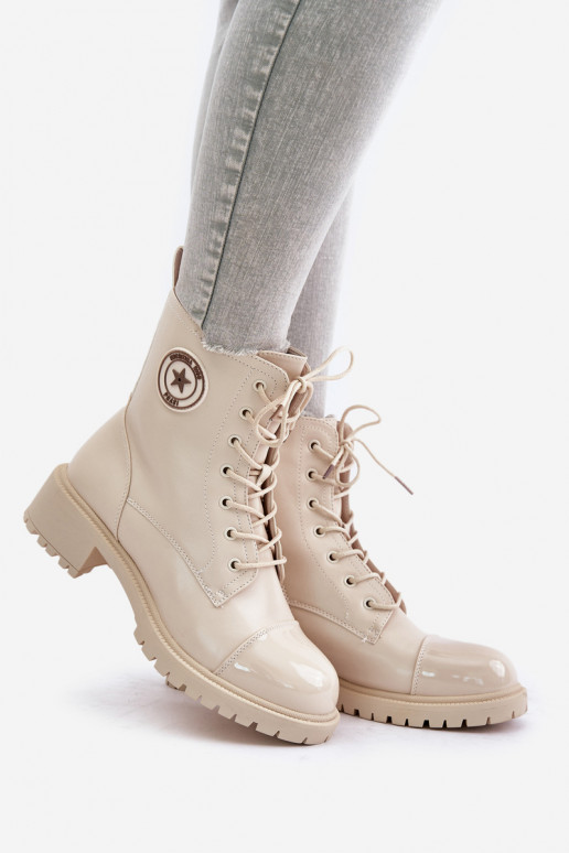 Warm Zip-Up Work Boots Beige Soratta