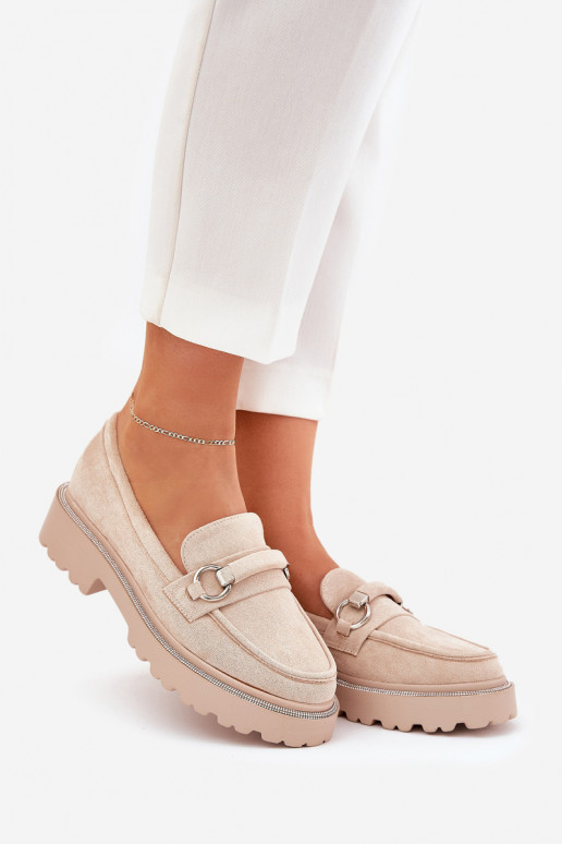 Women's Moccasins Decorated with Rhinestones Beige Patina