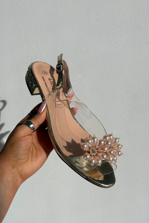 Transparent Low Heel Sandals with Decorative Details D&A MR52-229 Gold