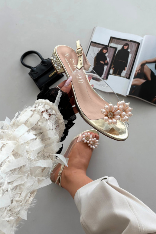 Transparent Low Heel Sandals with Decorative Details D&A MR52-229 Gold