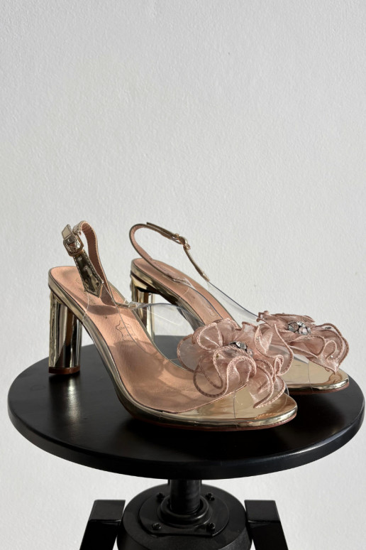 Block heel sandals with decoration and crystals D&A MR52-236 Gold