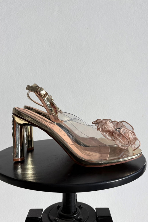 Block heel sandals with decoration and crystals D&A MR52-236 Gold