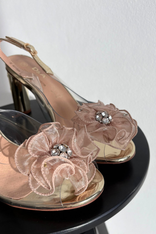 Block heel sandals with decoration and crystals D&A MR52-236 Gold