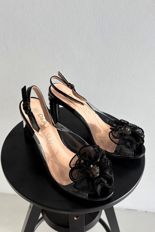 Block Heel Sandals with Decoration and Crystals D&A MR52-236 Black