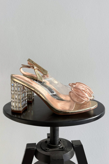 Heeled Sandals with Crystals D&A MR52-237 Gold