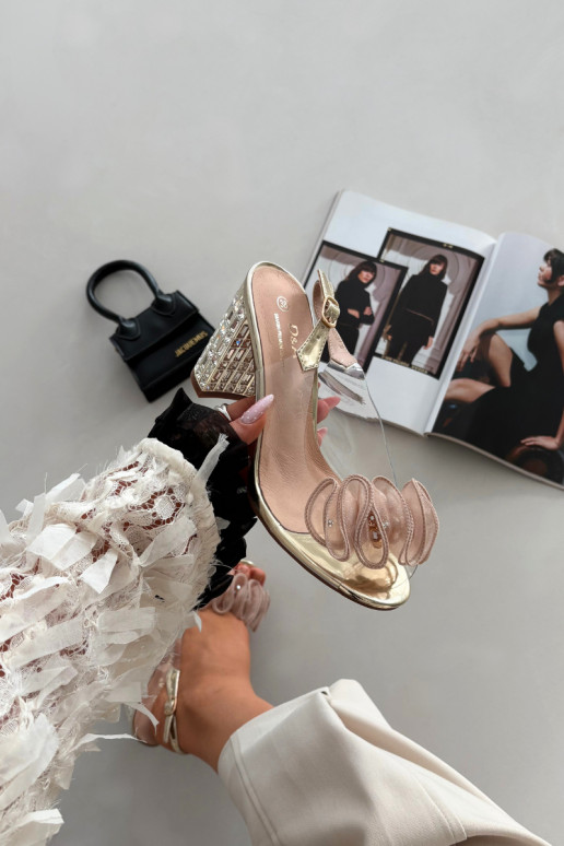 Heeled Sandals with Crystals D&A MR52-237 Gold