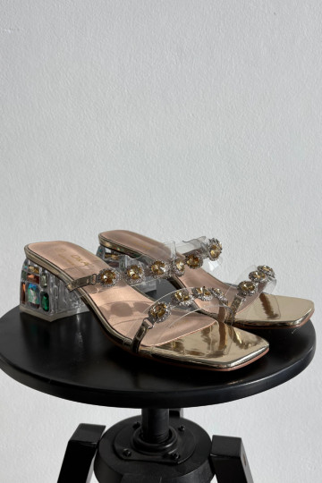 Women's slippers with crystals D&A MR1037-02 Gold