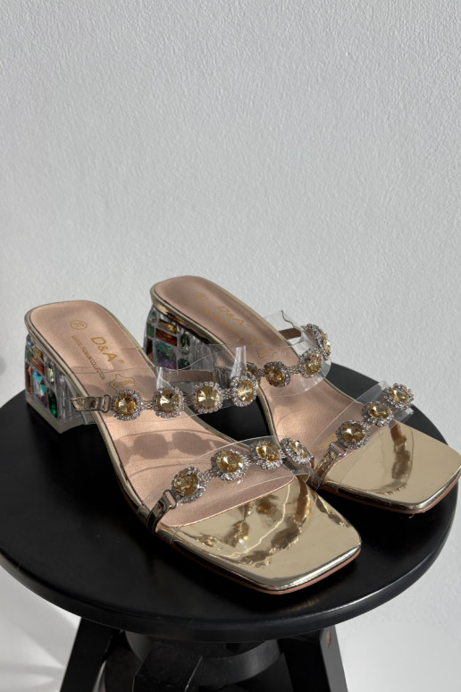 Women's slippers with crystals D&A MR1037-02 Gold