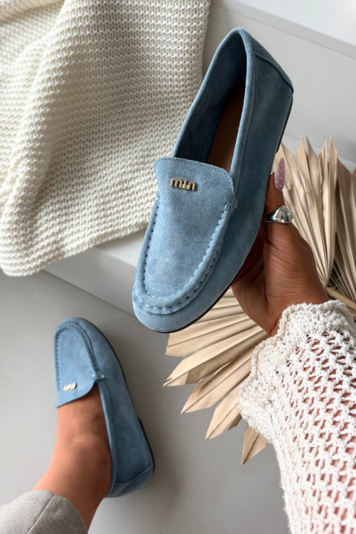 Women's Moccasins With Small Gold Detail Blue Sarivelle