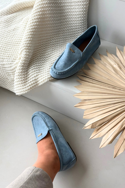 Women's Moccasins With Small Gold Detail Blue Sarivelle