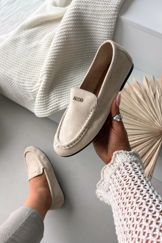 Women's Loafers With Small Gold Detail Beige Sarivelle