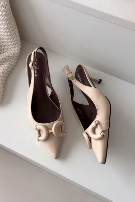 Women sandals on heel with decorative detail light beige Brienne