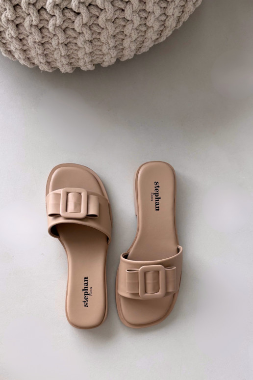 Women's flat sandals with buckle beige Melivra