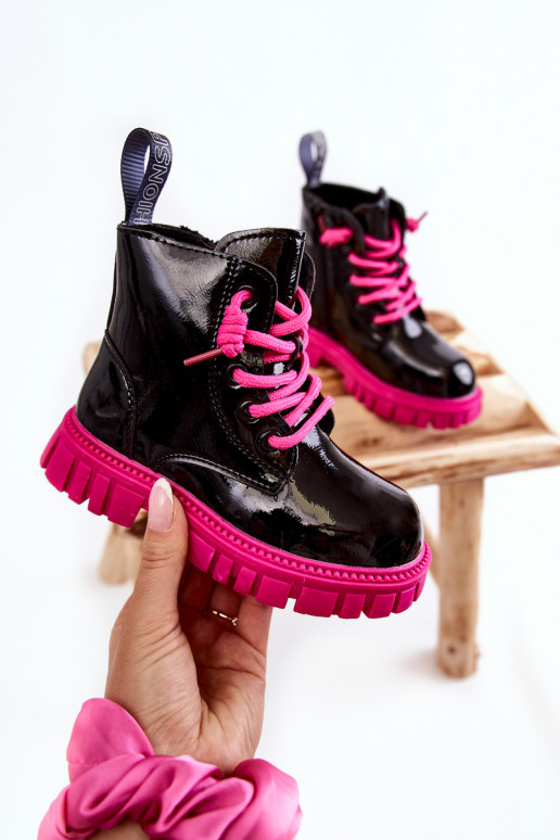 Lacquered Warm Boots Black and Pink Heidi