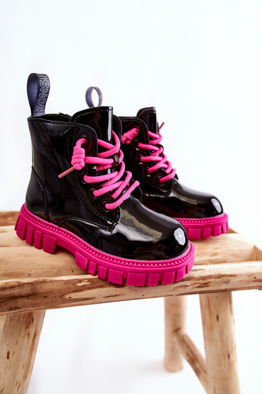 Lacquered Warm Boots Black and Pink Heidi