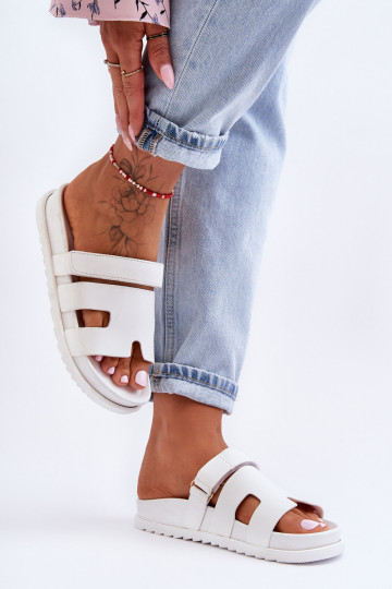 Klasyczne Klapki Damskie Białe Molie