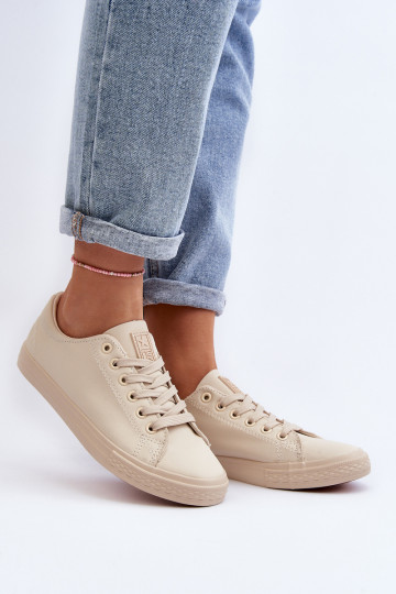Women's Leather Classic Lace-Up Sneakers in Beige Misima 2