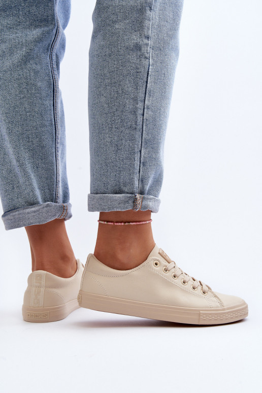 Women's Leather Classic Lace-Up Sneakers in Beige Misima